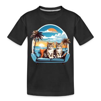 Katzen am Meer - Kinder Premium Bio T-Shirt - Schwarz - Vorne