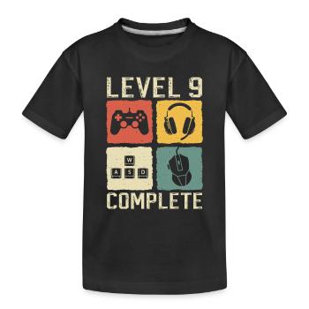 9th Birthday Level 9 Complete Gamer 9 Years - Kids' Premium Organic T-Shirt - black - Front