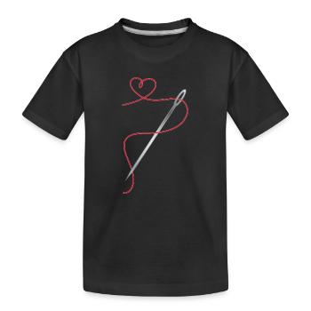 Nadel und Nähgarn mit Herz - Kinder Premium Bio T-Shirt - Schwarz - Vorne
