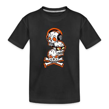 Skull Beats with Headphones and Crossbones - Kids' Premium Organic T-Shirt - black - Front