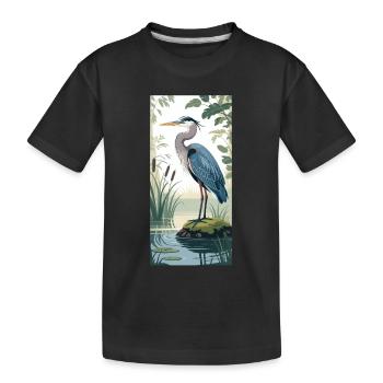 Jeune héron cendré dans la nature - T-shirt bio Premium Enfant - noir - Devant
