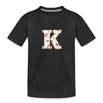 Buchstabe K, Monogramm, Tiermuster - Kinder Premium Bio T-Shirt - Schwarz - Vorne