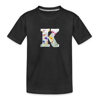 Buchstabe K, Monogramm, Blumenmuster - Kinder Premium Bio T-Shirt - Schwarz - Vorne