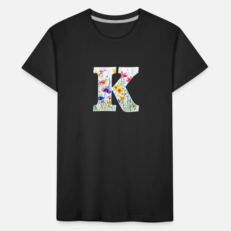 Letter K, Monogram, Floral Pattern Kids' Premium Organic T-Shirt