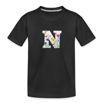 Lettre N, Monogramme, Motif Floral - T-shirt bio Premium Enfant - noir - Devant