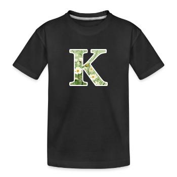Buchstabe K, Monogramm, Blumenmuster - Kinder Premium Bio T-Shirt - Schwarz - Vorne