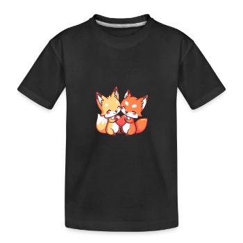 Fuchs Paar Liebe Valentinstag - Kinder Premium Bio T-Shirt - Schwarz - Vorne