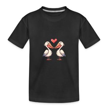 Pelikan Paar Liebe Valentinstag - Kinder Premium Bio T-Shirt - Schwarz - Vorne