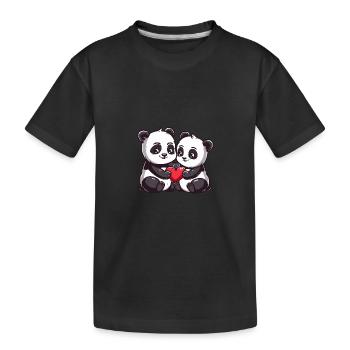 Panda Paar Liebe Valentinstag - Kinder Premium Bio T-Shirt - Schwarz - Vorne