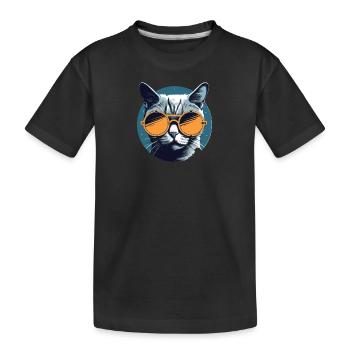 Katze Mietz Stubentiger Sonnenbrille - Kinder Premium Bio T-Shirt - Schwarz - Vorne