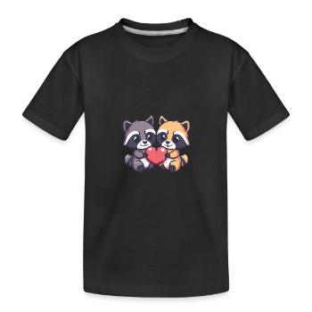 Waschbär Paar Liebe Valentinstag - Kinder Premium Bio T-Shirt - Schwarz - Vorne