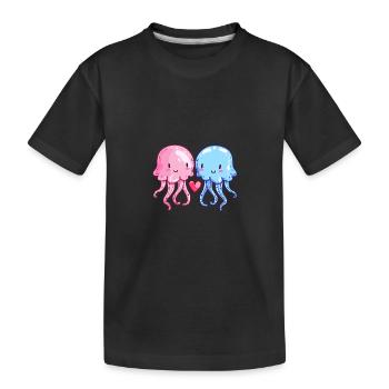 Qualle Paar Liebe Valentinstag - Kinder Premium Bio T-Shirt - Schwarz - Vorne