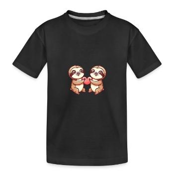 Faultier Paar Liebe Valentinstag - Kinder Premium Bio T-Shirt - Schwarz - Vorne