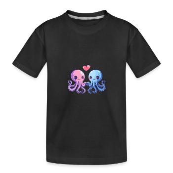 Oktopus Paar Liebe Valentinstag - Kinder Premium Bio T-Shirt - Schwarz - Vorne