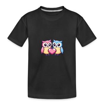 Eule Paar Liebe Valentinstag - Kinder Premium Bio T-Shirt - Schwarz - Vorne