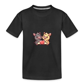Schwein Paar Liebe Valentinstag - Kinder Premium Bio T-Shirt - Schwarz - Vorne