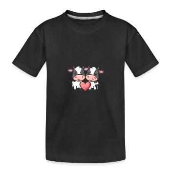Kuh Paar Liebe Valentinstag - Kinder Premium Bio T-Shirt - Schwarz - Vorne