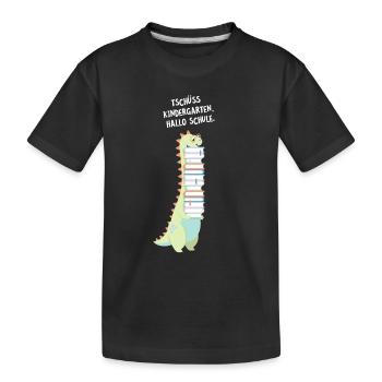 Tschüss Kindergarten Hallo Schule - Dinosaurier - Kinder Premium Bio T-Shirt - Schwarz - Vorne