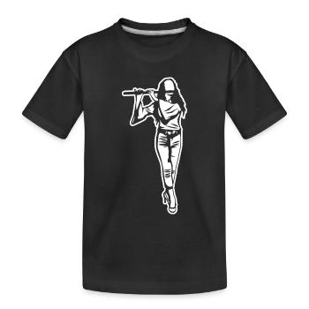 Flöte Mädchen Zeichnung - Kinder Premium Bio T-Shirt - Schwarz - Vorne