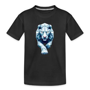 lion blanc bleu de face origami géométrique 3d - T-shirt bio Premium Enfant - noir - Devant