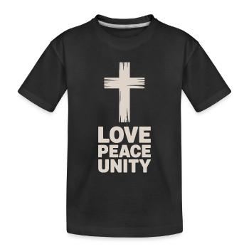 Love Peace Unity Christian Cross - Kids' Premium Organic T-Shirt - black - Front