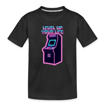 Level Up Your Life Neon Arcade - Kinder Premium Bio T-Shirt - Schwarz - Vorne
