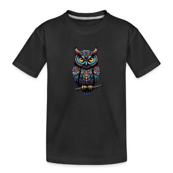 Dekorative Eule sitzt auf einem Ast - Kinder Premium Bio T-Shirt - Schwarz - Vorne