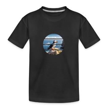 Macareux sur une falaise - T-shirt bio Premium Enfant - noir - Devant