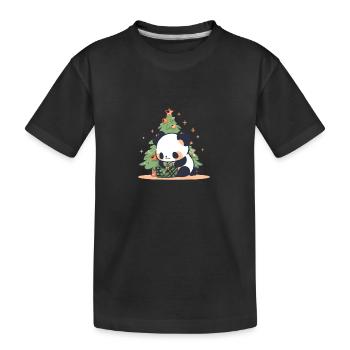 Panda Bear Christmas tree - Kids' Premium Organic T-Shirt - black - Front