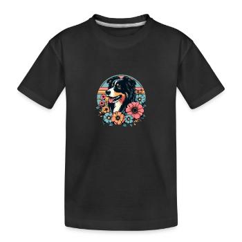 Australian Shepherd black tri pastel retro flowers - Kids' Premium Organic T-Shirt - black - Front