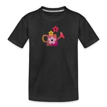 Arrosoir rouge avec des fleurs - T-shirt bio Premium Enfant - noir - Devant