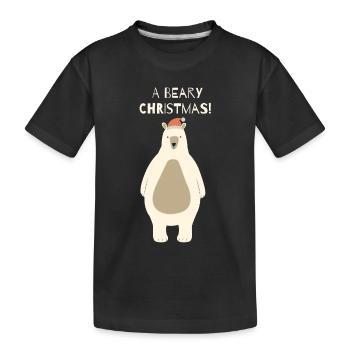 Beary Christmas Bear with Santa Hat - Kids' Premium Organic T-Shirt - black - Front