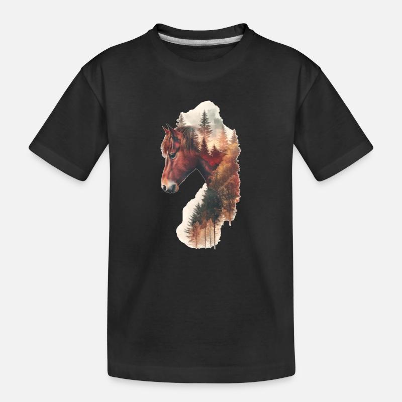 Pferd - Kinder Premium Bio T-Shirt - Schwarz