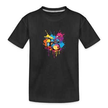 Drums on colorful splashes of color - Kids' Premium Organic T-Shirt - black - Front