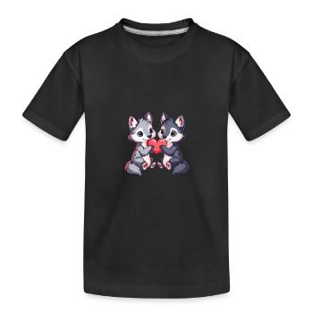 Wolf Paar Liebe Valentinstag - Kinder Premium Bio T-Shirt - Schwarz - Vorne