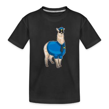 Alpaka Polizist Sonnenbrille Polizei - Kinder Premium Bio T-Shirt - Schwarz - Vorne