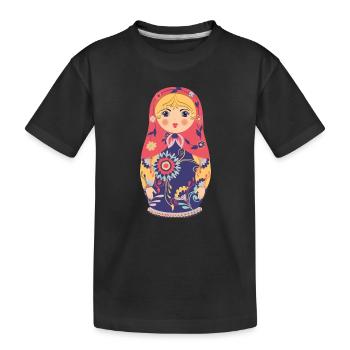 Bunte Matroschka mit Blumenmotiv - Kinder Premium Bio T-Shirt - Schwarz - Vorne