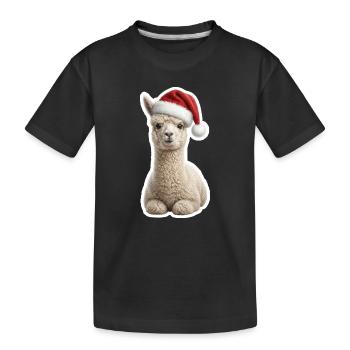 Flauschiges Alpaka im Weihnachtslook - Kinder Premium Bio T-Shirt - Schwarz - Vorne