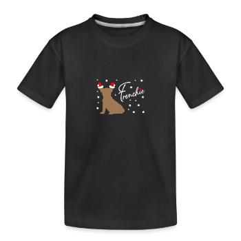 Frenchie with Santa hat and poinsettias - Kids' Premium Organic T-Shirt - black - Front