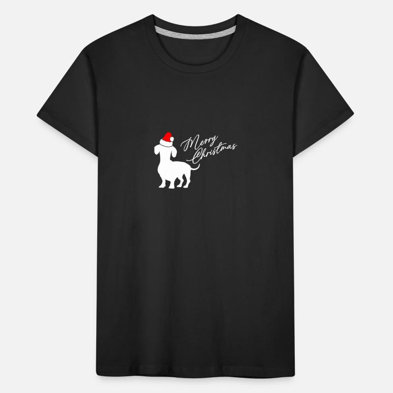 Joyeux Noël teckel avec bonnet de Père Noël T-shirt bio Premium Enfant