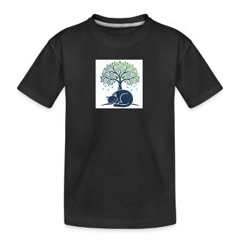 Sleeper cat under tree swirl - Kids' Premium Organic T-Shirt - black - Front