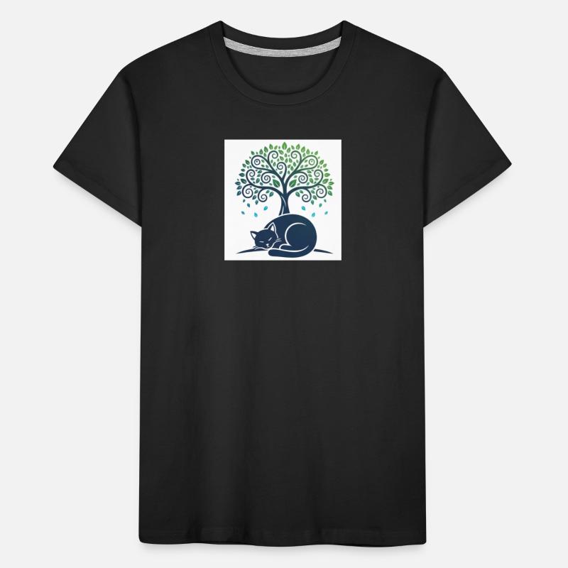 Sleeper cat under tree swirl Kids' Premium Organic T-Shirt