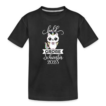 2023 Baby Schwangerschaft Bald Große Schwester - Kinder Premium Bio T-Shirt - Schwarz - Vorne