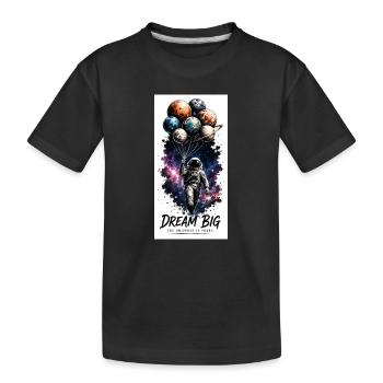Dream Big in Space Balloon Astronaut - Kids' Premium Organic T-Shirt - black - Front