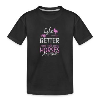 Reiten Sportreiten Tiere Hufe - Kinder Premium Bio T-Shirt - Schwarz - Vorne