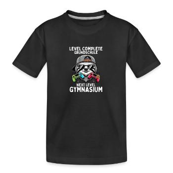 Level Complete Next Level Gymnasium Faultier - Kinder Premium Bio T-Shirt - Schwarz - Vorne