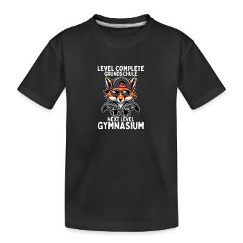 Level Complete Next Level Gymnasium Gaming Fuchs - Kinder Premium Bio T-Shirt - Schwarz - Vorne