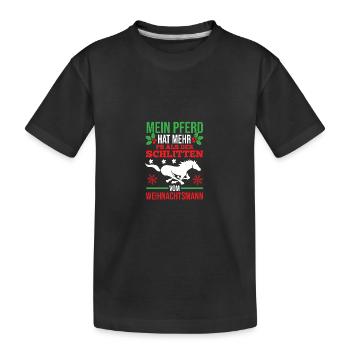 Weihnachtsmann Weihnachten Reiten Reiterin Pferde - Kinder Premium Bio T-Shirt - Schwarz - Vorne