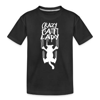 Crazy Cat Lady Text Wahnsinnige Frau Katzen Liebe - Kinder Premium Bio T-Shirt - Schwarz - Vorne