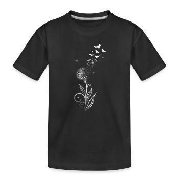 Pissenlit en filigrane avec volée d'oiseaux. - T-shirt bio Premium Enfant - noir - Devant